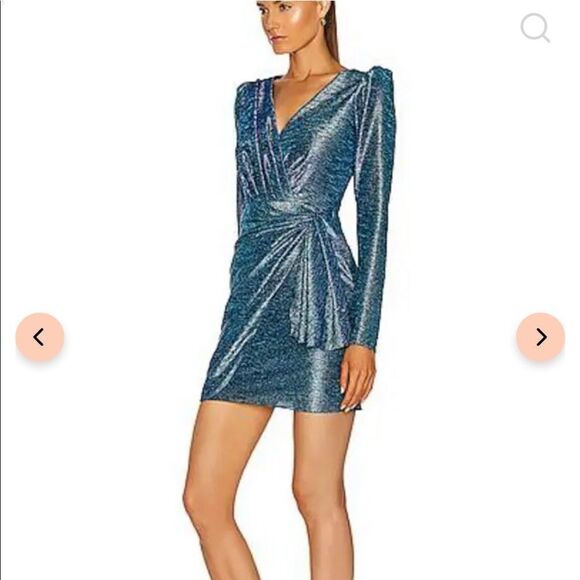 PATBO Blue Metallic Faux Wrap Mini Dress - Picture 1 of 13